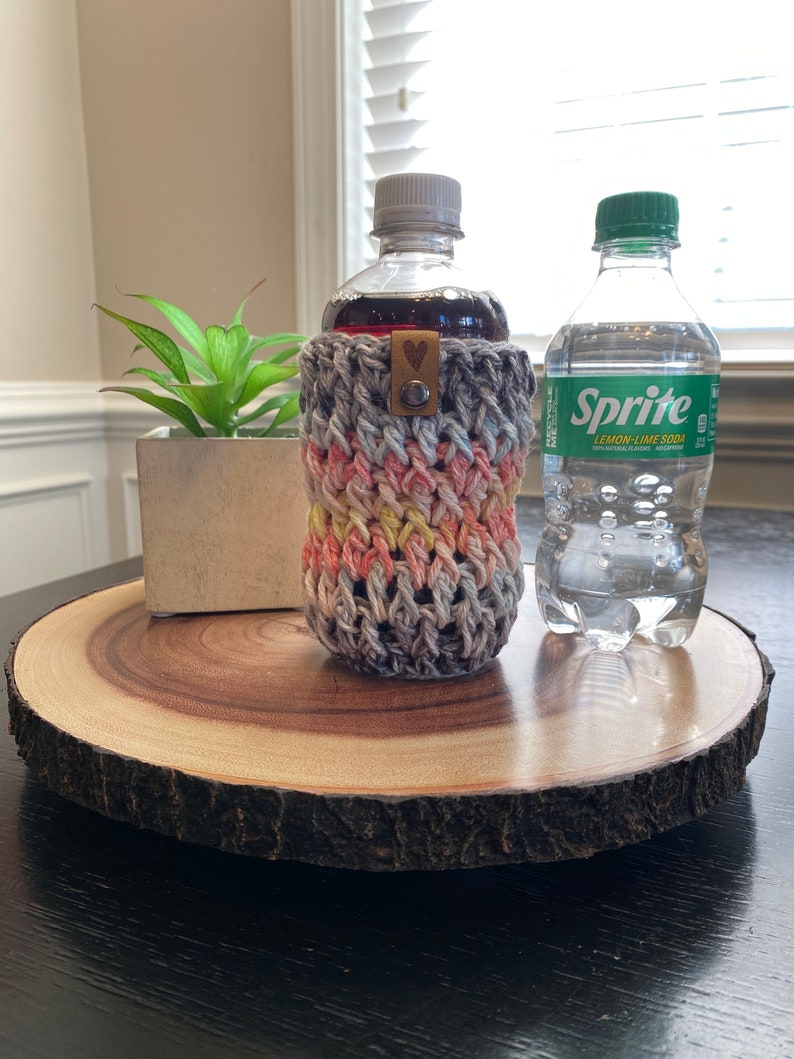 NEW Handmade Mini Soda Bottle Cozy Crochet Mini Soda Holder Beverage Sleeve Cold Drink Insulator Mini Beverage Cozy Boho Cozy Gift image 2