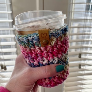 Handmade Cold Drink Cozy Crochet Iced Coffee Holder Cold Brew Reusable Sleeve Beverage Cozy Boho Gifts image 3