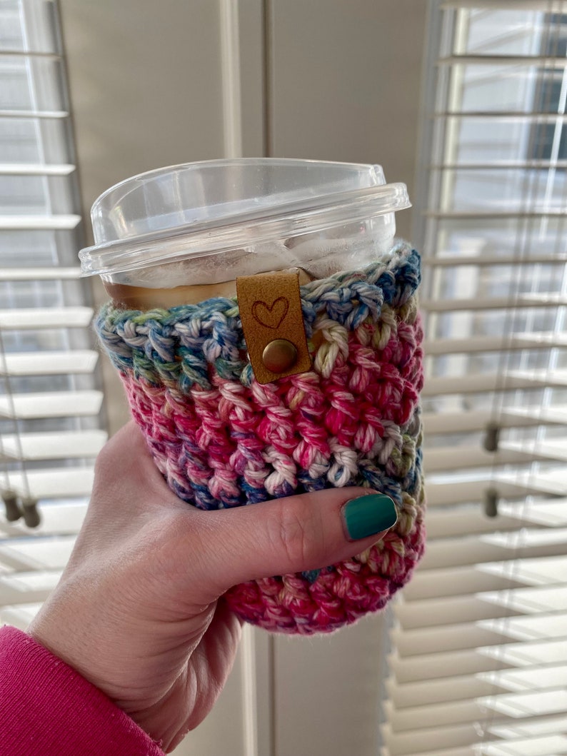 Handmade Cold Drink Cozy Crochet Iced Coffee Holder Cold Brew Reusable Sleeve Beverage Cozy Boho Gifts image 3