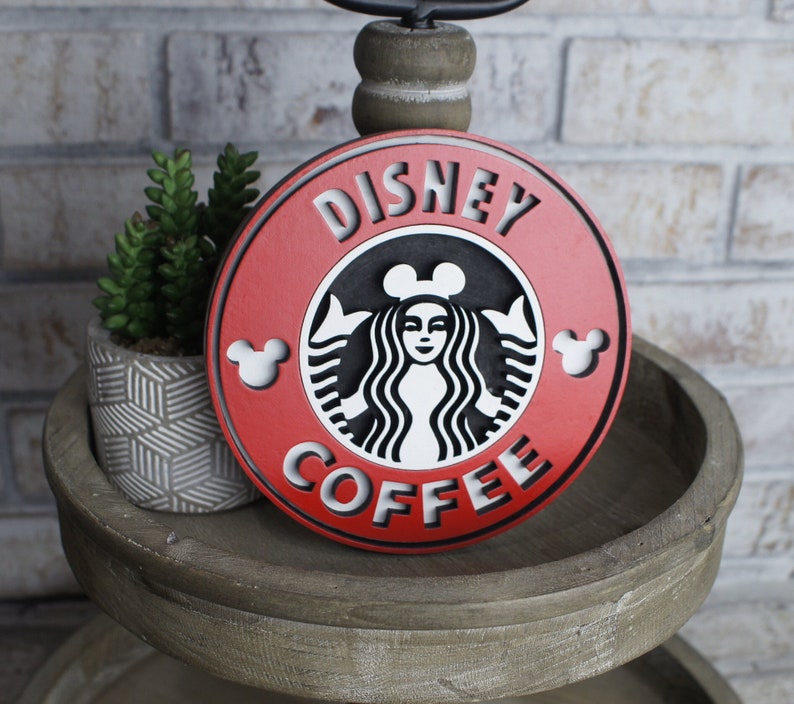 Disney Starbucks / Starbucks sign / tiered tray / 3D wooden sign image 3