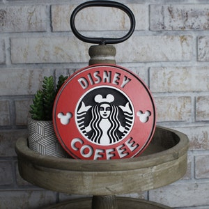 Disney Starbucks / Starbucks sign / tiered tray / 3D wooden sign image 1
