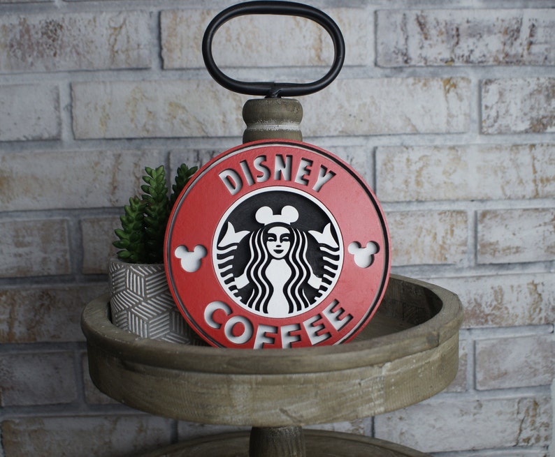 Disney Starbucks / Starbucks sign / tiered tray / 3D wooden sign image 1