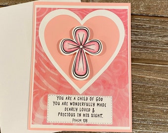 Bundel van 4 unieke handgemaakte wenskaarten, waaronder Kind van God (Psalm 139), Namen van Jezus (Jesaja 9) en Verjaardagswensen