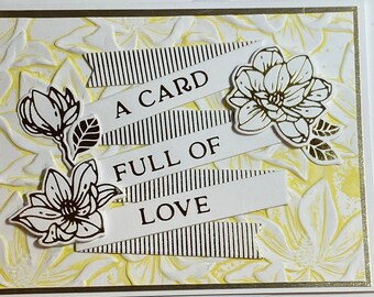 Een kaart vol liefde - Geel reliëf & verijdeld - Unieke, handgemaakte wenskaart
