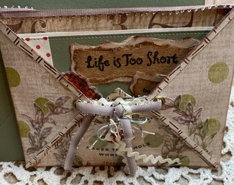 Het leven is te kort - wees de eerste om te glimlachen - Unieke Pocket handgemaakte aanmoedigingskaart