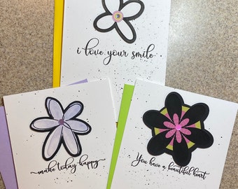 5x7 Wenskaarten - Grillige bundel vriendschapskaarten - Zwart & Wit met Pop of Color #206