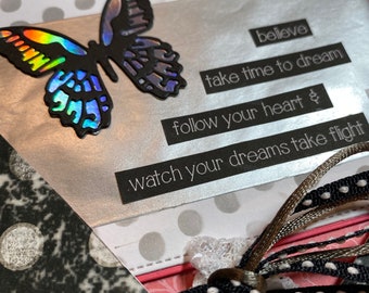 Geloof - volg je hart - Unieke zak handgemaakte aanmoedigingskaart met kanten rand