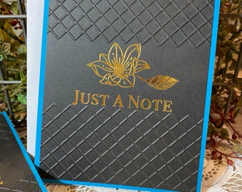 Just a Note - 7 pak handgemaakte goudfolie wenskaarten - zwart, goud en groenblauw