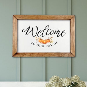 Bienvenidos a nuestro huerto, cartel de bienvenida, decoración del hogar de otoño, cartel de huerto de calabazas de otoño, cartel de otoño