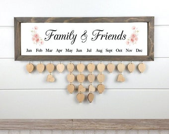 Family and Friends Calendar Board, Framed Family and Friends Calendar Sign, Anniversaries Board, Family Calendar Sign