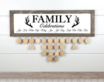 Family Celebrations Calendar Board, Framed Family Celebrations with Antlers Calendar Sign, Anniversaries Board, Family Calendar Sign