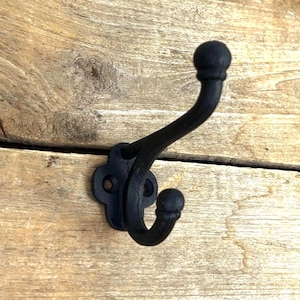 Cast Iron Double Coat Hook, Rustic Hook, Dark Brown or Black Wall Hook