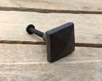 Rustic Cast Iron Square Drawer Knob, Rustic Drawer Pull, Cast Iron Square Knob