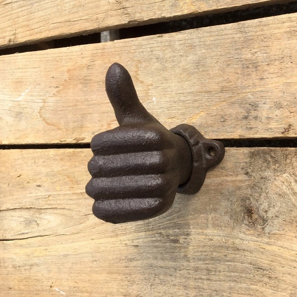 Thumbs Up Wall Hook, Brown/Black Cast Iron Wall Hook, Solid Cast Iron Coat Hook