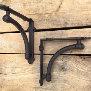 Pair of Small Farmhouse Style Shelf Brackets, Curved Pipe Cast Iron Shelf Brackets, Pair of Shelving Brackets