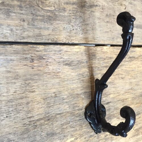 Pair of Rustic Cast Iron Double Hooks Pair of Cast Iron Coat Etsy