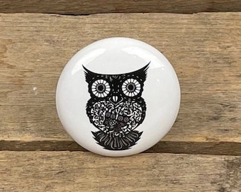 Owl Ceramic Drawer Knob, Ceramic Drawer Pull, Decorative Ceramic Knob, Nursery Drawer Knob