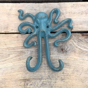 Octopus Cast Iron Wall Hook, Cast Iron Green and Gold Octopus Hook