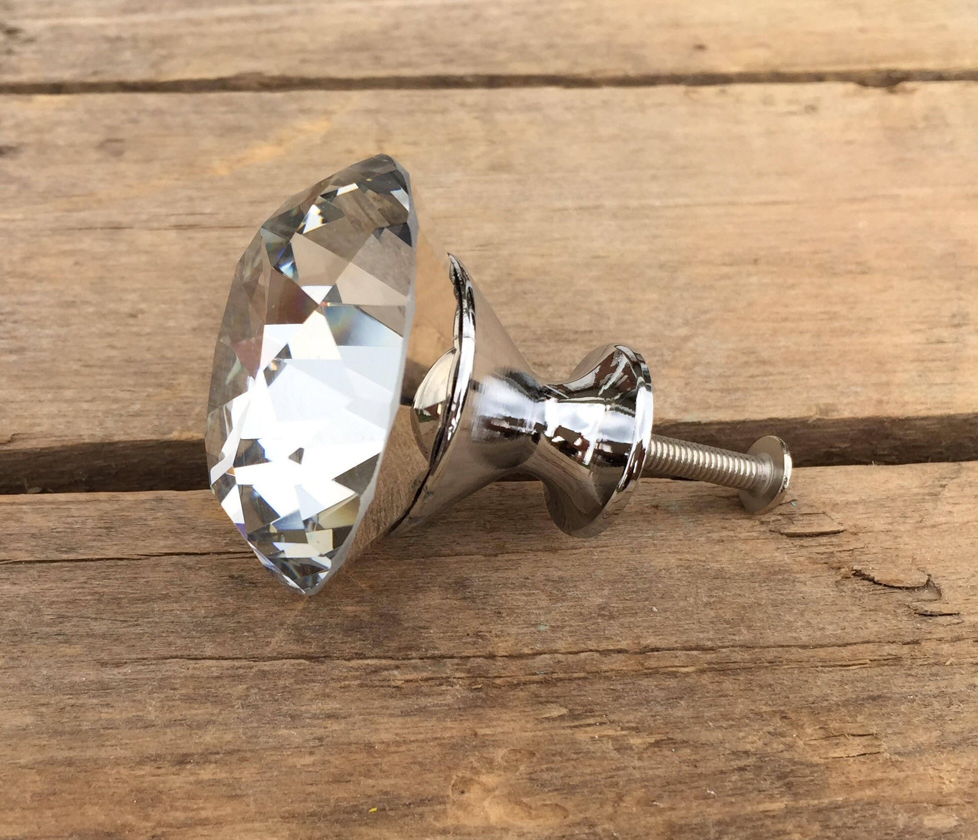 Large Clear Crystal Faceted Knob