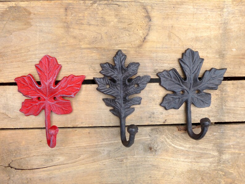 Oak Leaf Cast Iron Wall Hook Dark Brown Oak Leaf Coat Hook Etsy