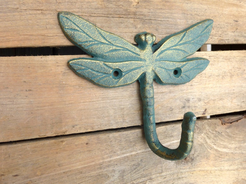 Dragonfly Wall Hook Cast Iron Turquoise and Gold Dragonfly Etsy