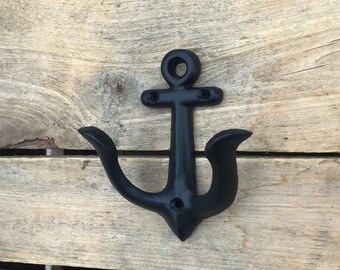CAST Iron COAT Hook With Blue Anchor Insert    Antique Stlye .. 