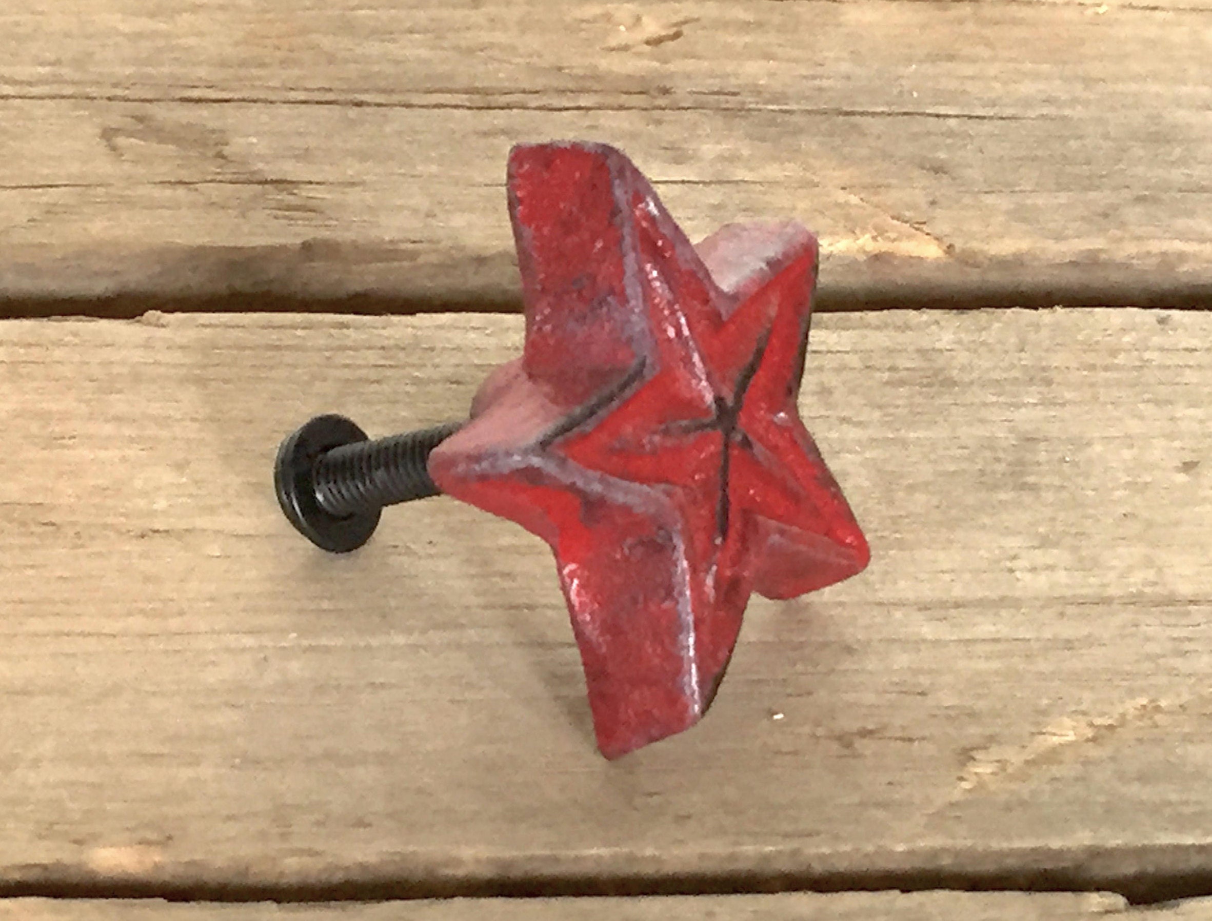 Rustic Cast Iron Red Star Knob