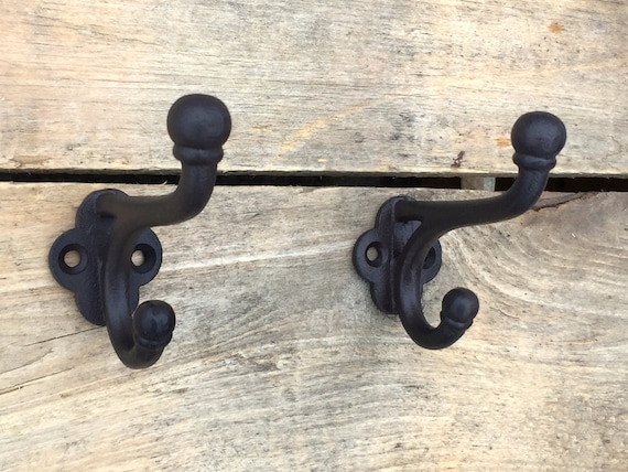 Pair of Rustic Cast Iron Double Hooks, Pair of Cast Iron Coat Hooks, Dark  Brown Cast Iron Hooks -  UK