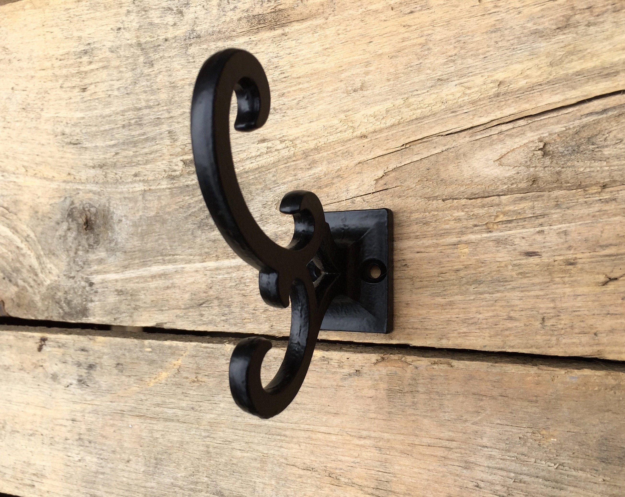 Black Cast Iron Wall Hook, Decorative Double Wall Hook, Entryway