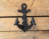 Large Black Anchor Wall Hook, Cast Iron Anchor Hook, Black Anchor with Rope Coat Hook