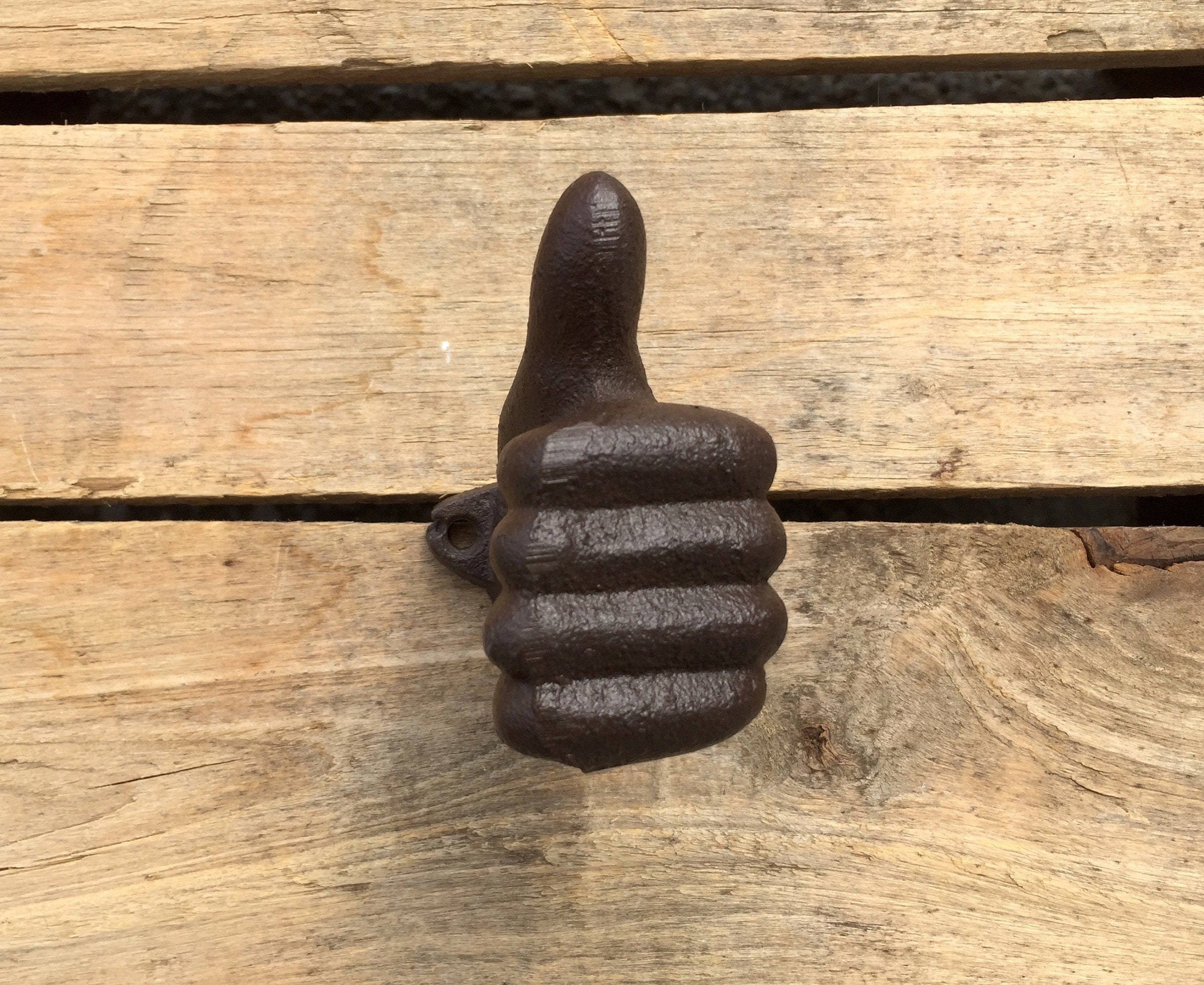 Set of 2 Rustic Cast Iron Thumbs Up Wall Hook 3 Inch 