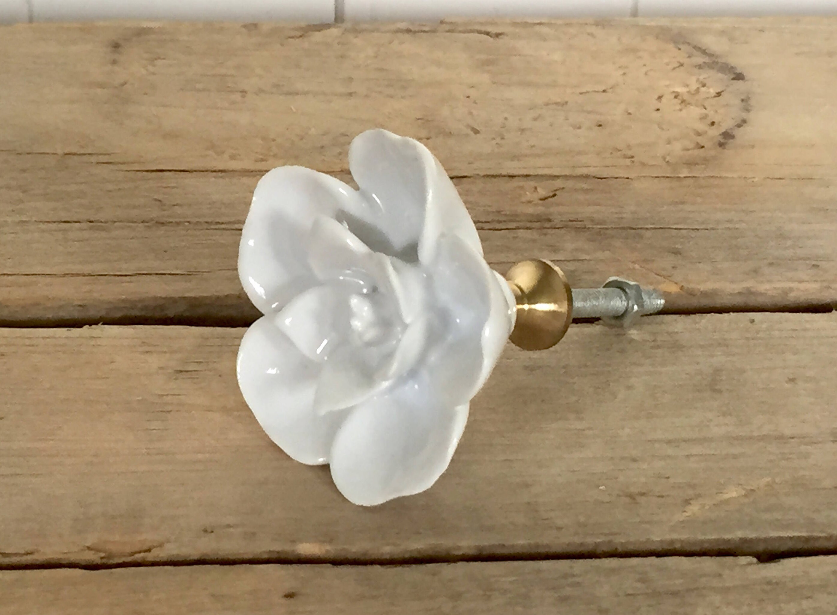 Sculpted White Ceramic Flower Knob