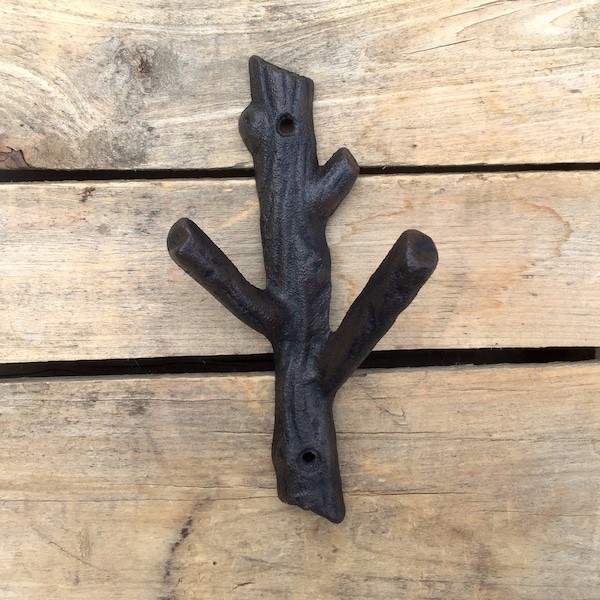 Large Tree Branch Wall Hook, Rustic Branch Hooks, Cast Iron Tree Branch Double Hook, Branch Coat Hooks