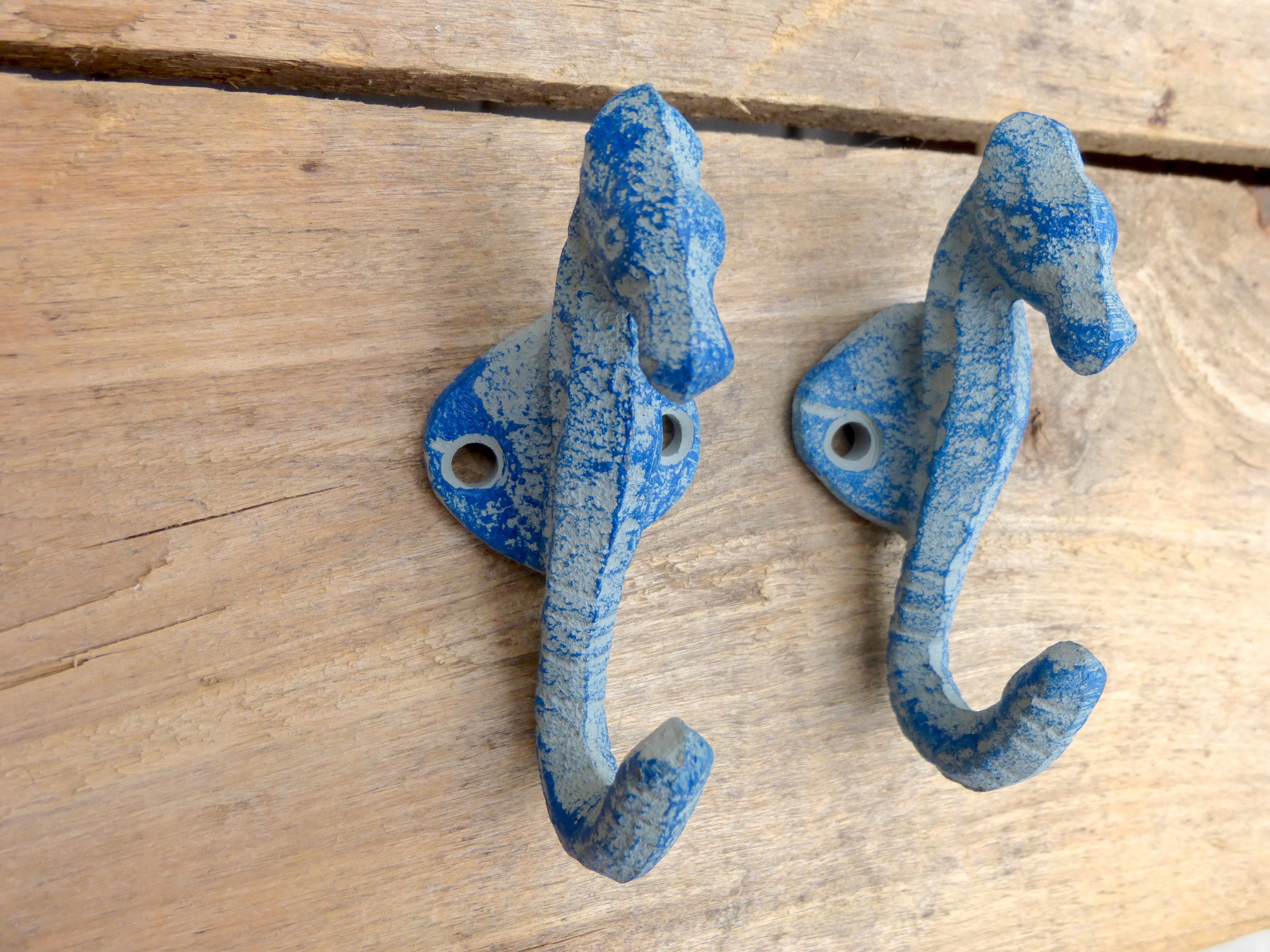 Set of 2 Small Blue Seahorse Wall Hooks