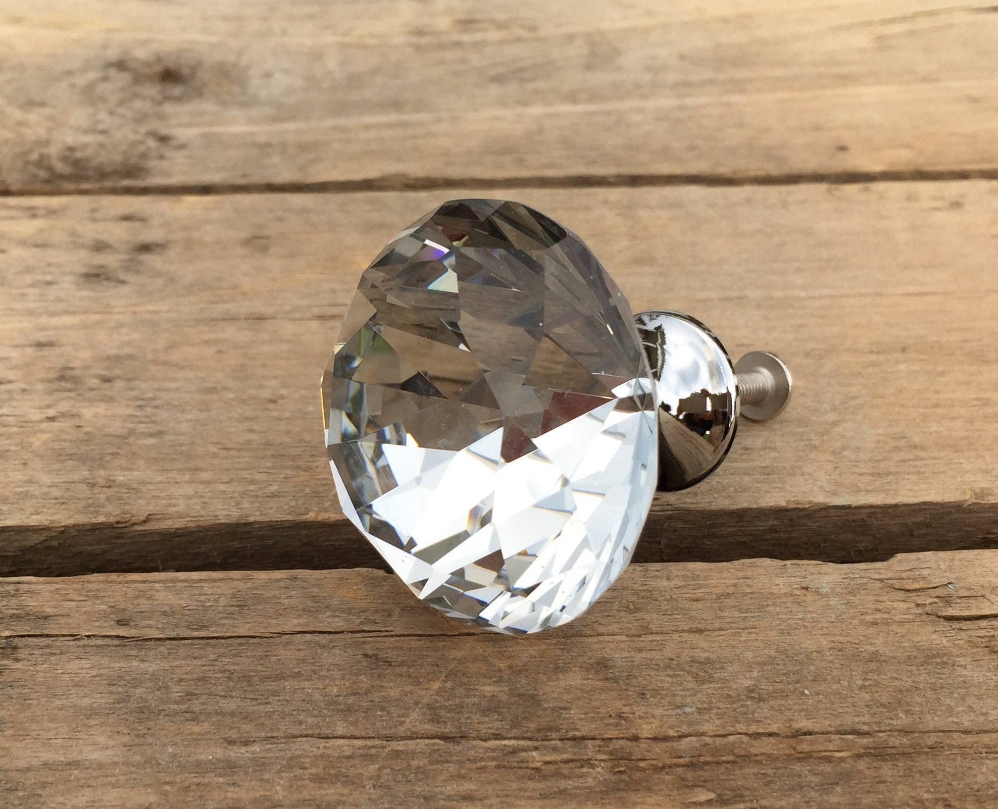Large Clear Crystal Faceted Knob