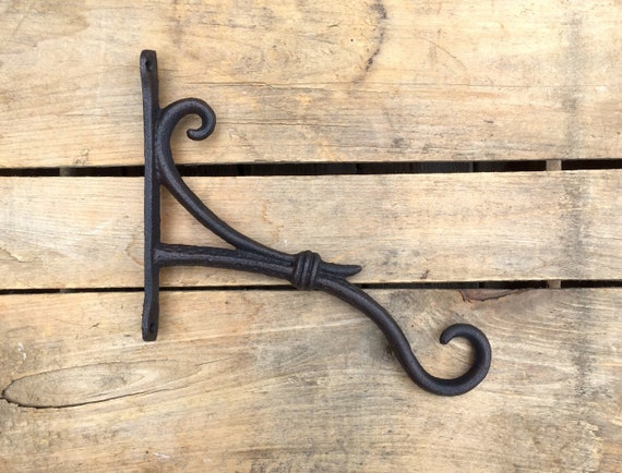 Curved Decorative Basket Hook, Rustic Cast Iron Wall Hook, Hanging Basket Planter  Hook 