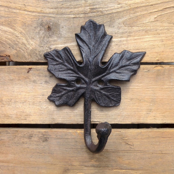 Brown Maple Leaf Cast Iron Wall Hook, Dark Brown Maple Leaf Coat Hook, Cast Iron Leaf Hook