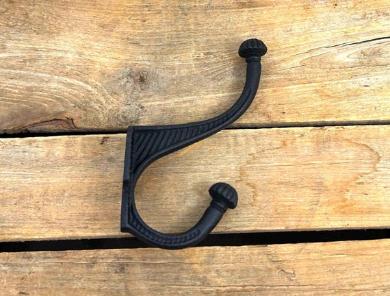 Cast Iron Double Coat Hook, Black or Brown Cast Iron Double Wall Hook, Cast Iron Coat Hook, Entryway Hook