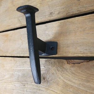 Mounted Railroad Spike Wall Hook, Black Cast Iron Railroad Spike Coat Hook, Railway Spike Wall Hook