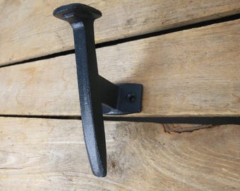 Mounted Railroad Spike Wall Hook, Black Cast Iron Railroad Spike Coat Hook, Railway Spike Wall Hook