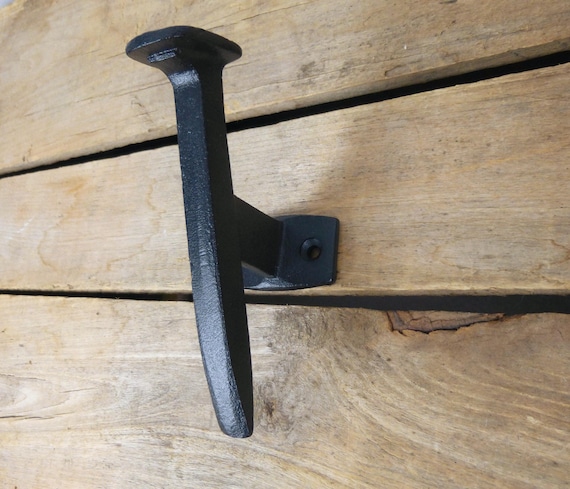 Mounted Black Railroad Spike Wall Hook