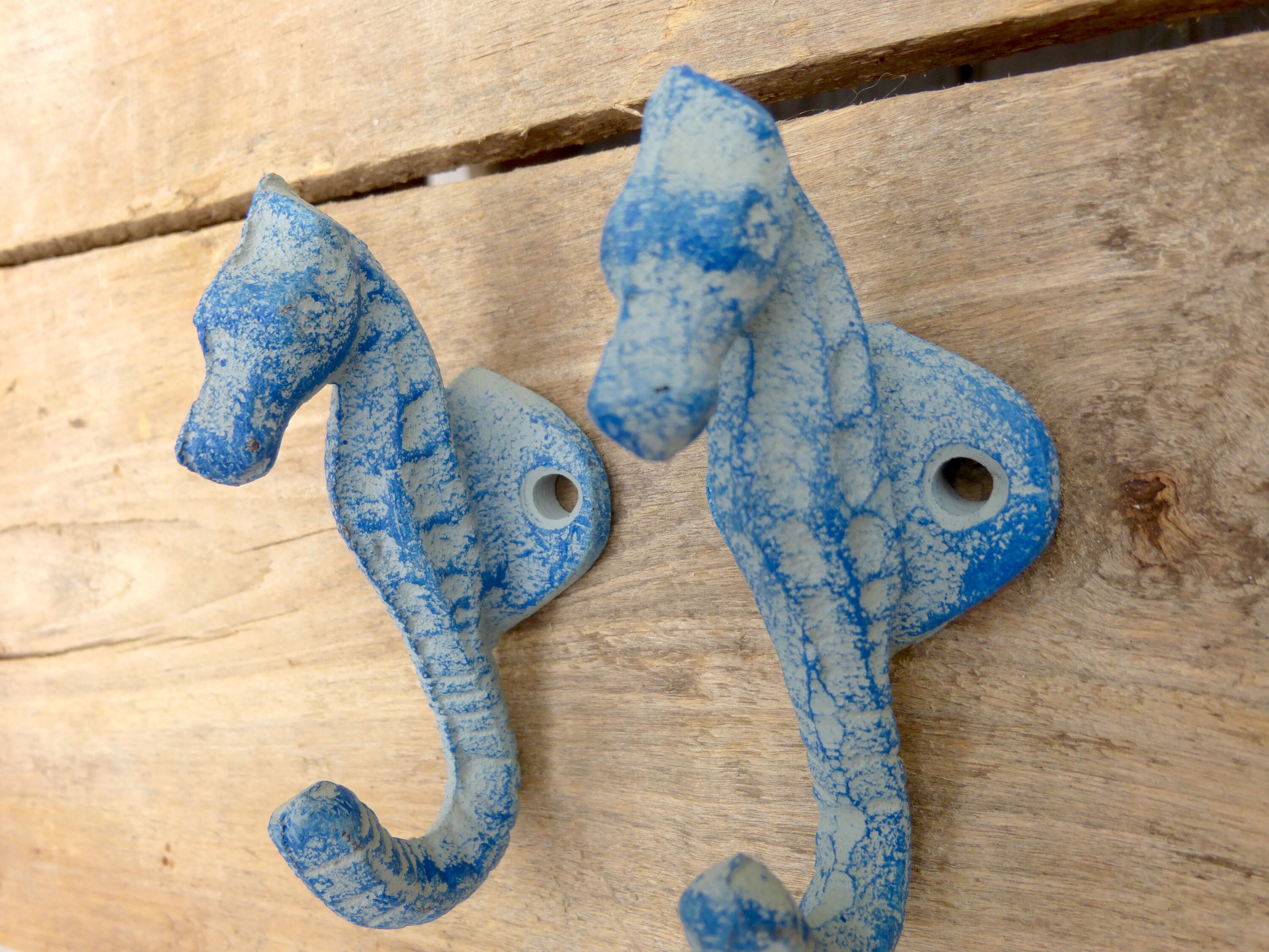Set of 2 Small Blue Seahorse Wall Hooks