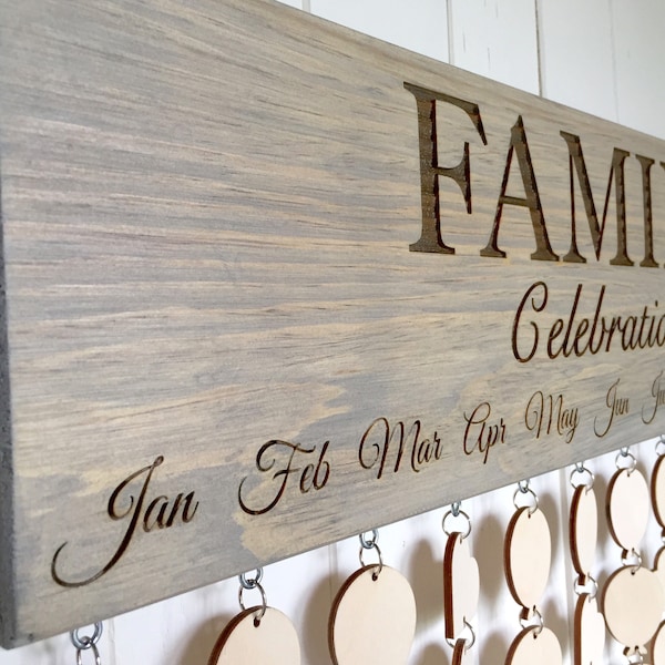 Family CELEBRATIONS Calendar Sign, Wooden Engraved Family Birthdays Board, Anniversaries Board, Family Calendar Sign