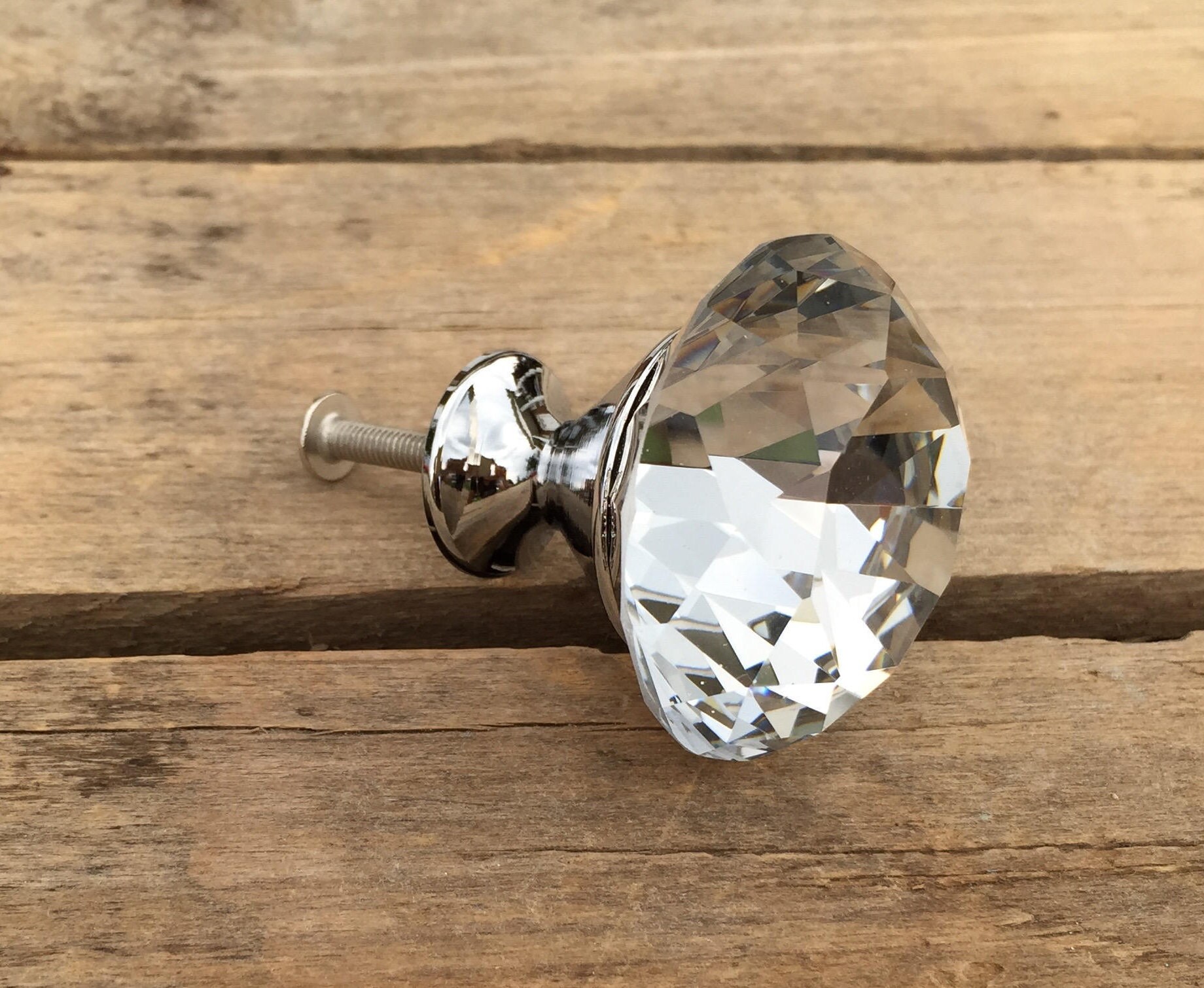 Large Clear Crystal Faceted Knob