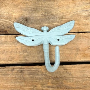 Dragonfly Wall Hook, Cast Iron Light Blue and Green Dragonfly Hook, Robe Hanger, Towel Hanger