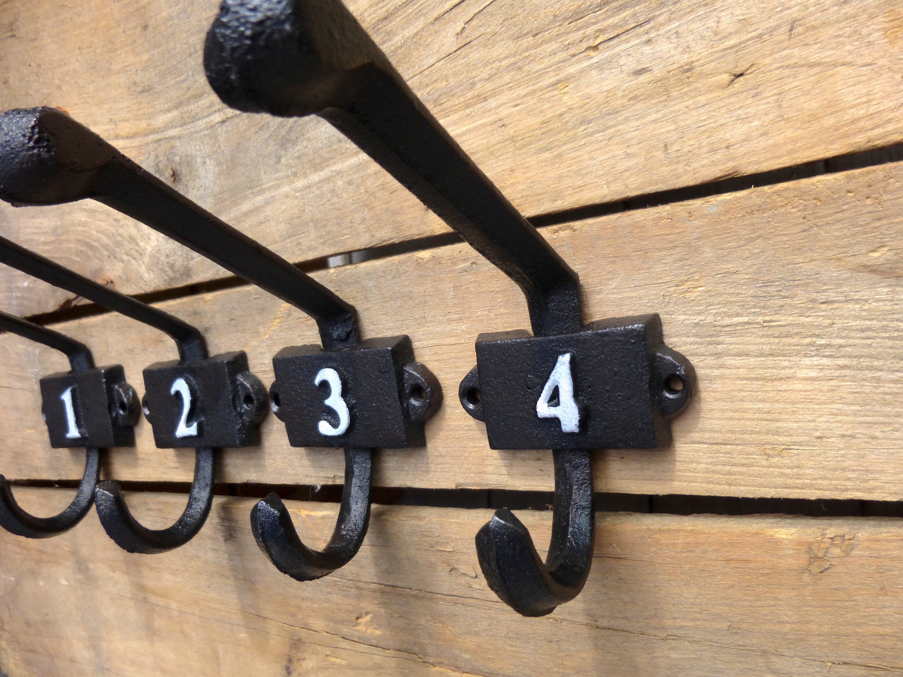 Numbered Cast Iron Entryway Hooks Set of 4