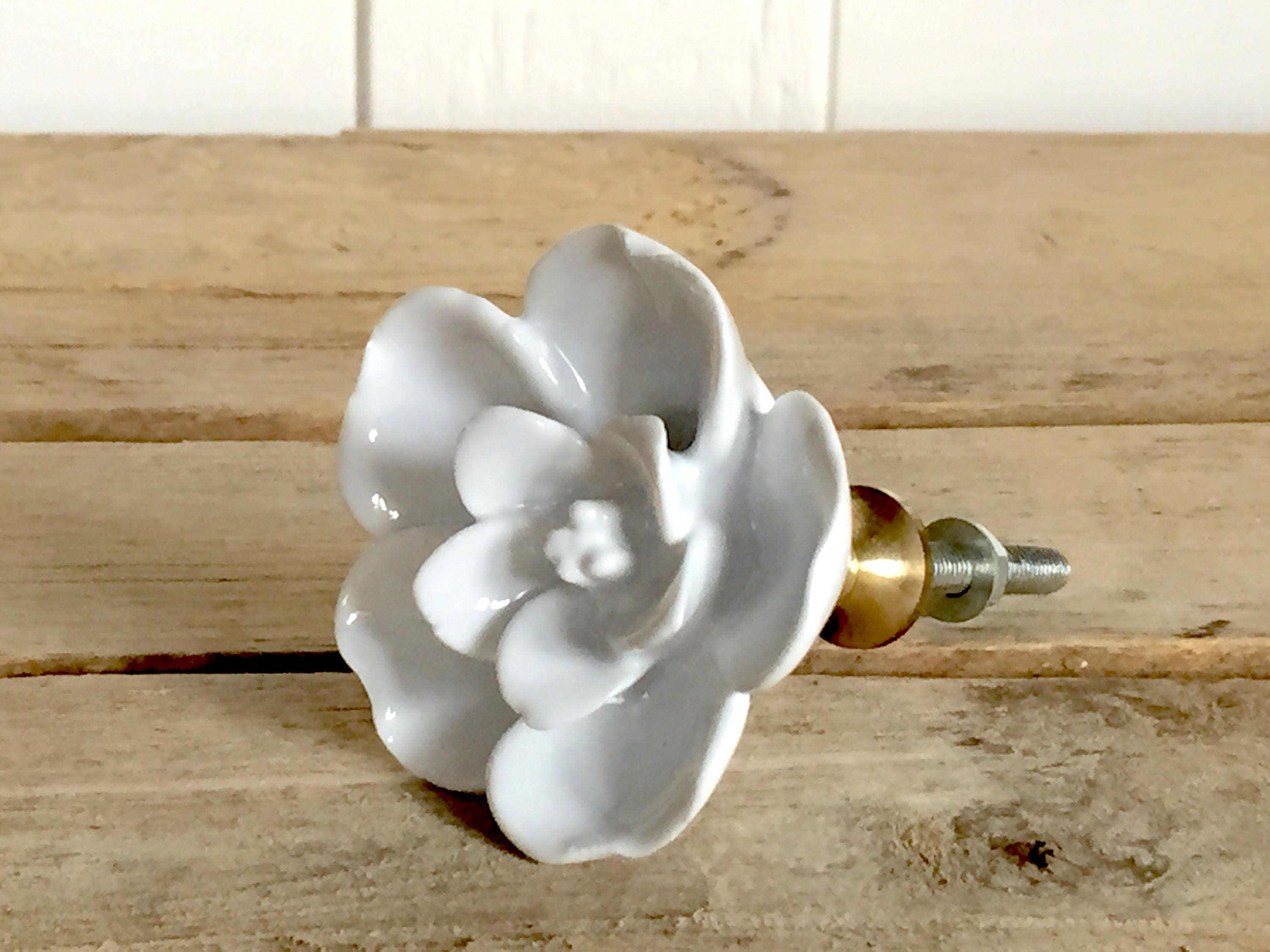 Sculpted White Ceramic Flower Knob