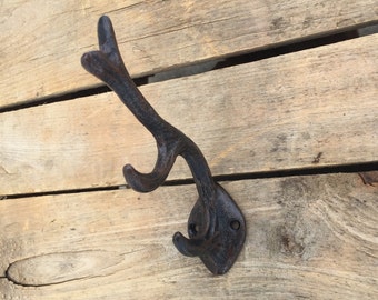 Antler Double Wall Hook, Cast Iron Antler Double Hook, Rustic Antler Coat Hook, Antler Wall Hook