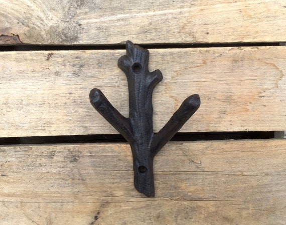 Small Tree Branch Wall Hook, Small Rustic Branch Hooks, Cast Iron