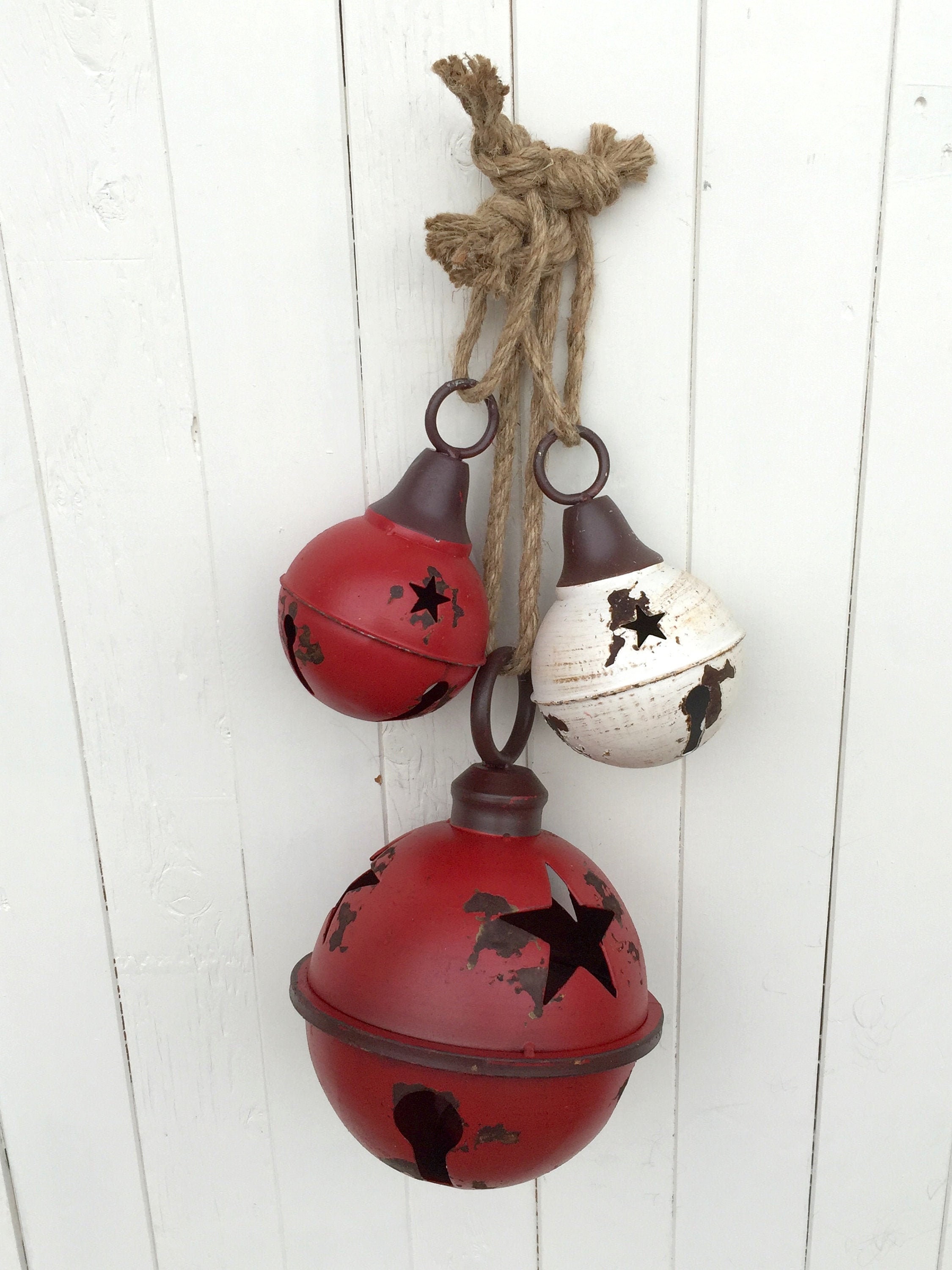 Christmas Hanging Decoration 46 CM Rustic Red Rusty Bells